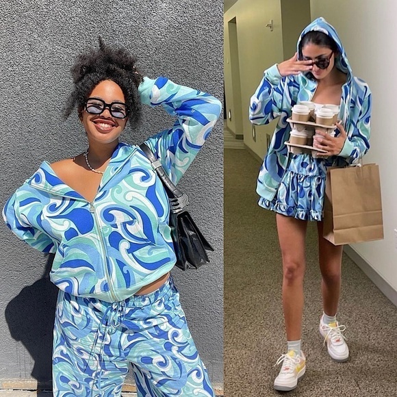 NWT HILL HOUSE Psychedelic Wave Print Fleece Zip‎ Up Hooded Sweatshirt S - Picture 7 of 13